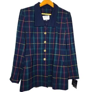 Kasper For ASL Womens Sz 6 Suit Jacket Blazer Lined Checkered Green Plack Plaid